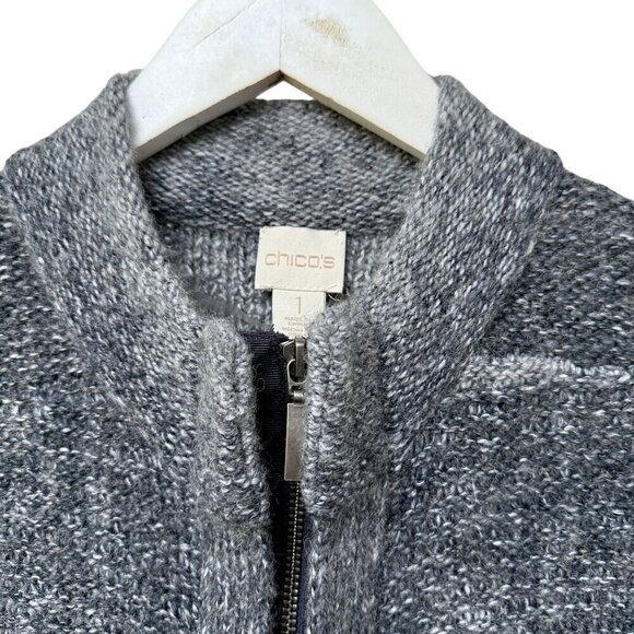 Chico's Zip Front Cardigan Medium (Chicos 1) Long Sweater Blue Wool Blend - Picture 9 of 11